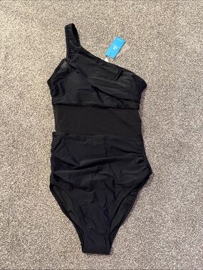 Cupshe Black One-Shoulder Ruched One-Piece Swimsuit